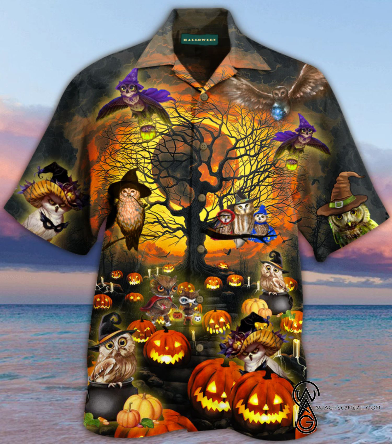 [Top Trending] Owl And Pumpkin Halloween Full Printing Hawaiian Shirt Funny Hawaiian Beach Gift Casual Shirt